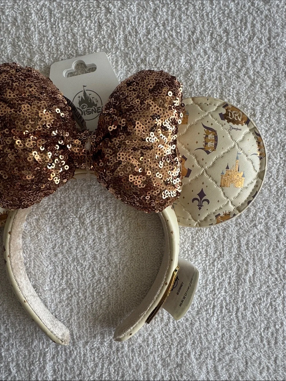 Disney Disneyland 70th Anniversary Rose Gold Sequin Bow Ears Headband